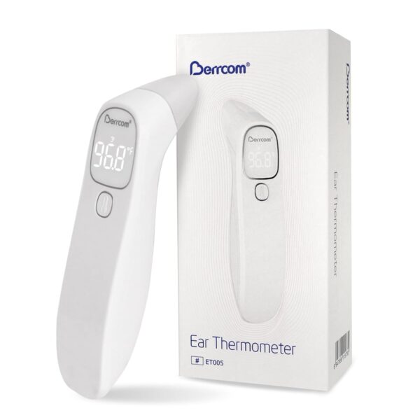 Berrcom Termômetro de testa e ouvido para adultos e crianças, termômetro infravermelho digital para bebês, termômetro médico sem toque com visor de LED e medição de 1s