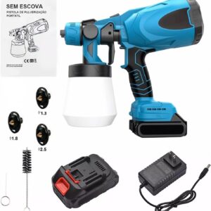 LuxLam Pistola Eletrica De Pintura Portátil Sem Fio Com Compressor, Com 2 Bateria e Regulagem de Spray
