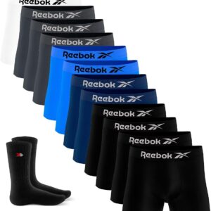 Kit 12 Cuecas Boxer Reebok Masculinas Microfibra, Adulto, Box Sem Costura + 2 Meias