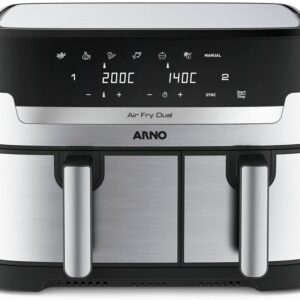 Fritadeira Sem Óleo Air Fryer Arno Dual 8,3L AFD2, Cestos Duplos Independentes, Função SYNC, Painel Digital, Inox, 1800W, 110V