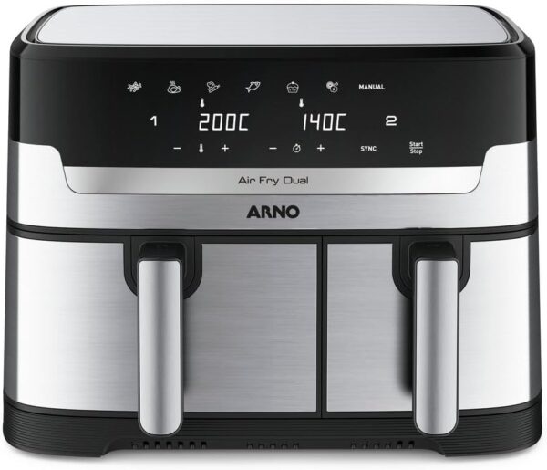 Fritadeira Sem Óleo Air Fryer Arno Dual 8,3L AFD2, Cestos Duplos Independentes, Função SYNC, Painel Digital, Inox, 1800W, 110V